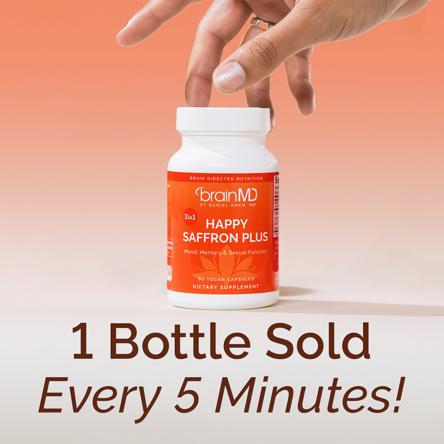 BRAINMD Dr Amen Happy Saffron Plus - 90 Capsules - with Saffron Flower Extract, Curcumin & Zinc - Vegan, Gluten Free - 30 Servings